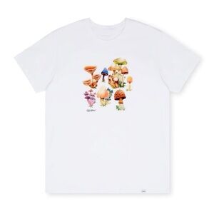Organic Cotton Watercolor Shrooms T-Shirt by Seb Gorey, White, Large, NWT